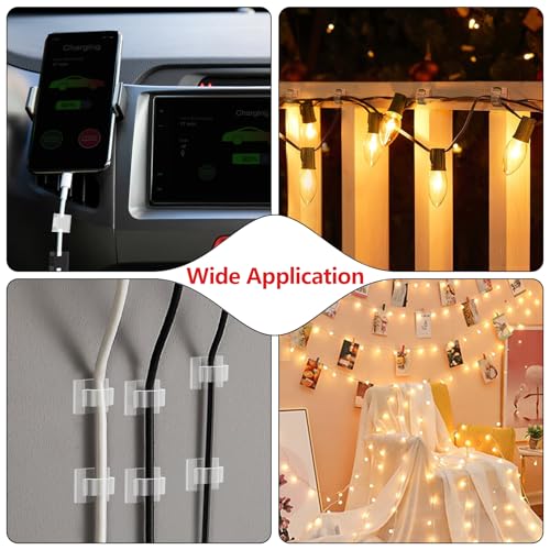 100PCS Cable Clips, Adhesive Wire Clips Organizer Cord Clips Management, Cable Staples Outdoor Strong for Wall, Desk, Christmas Lights, String Lights, Fairy Lights, Clear Glossy, Small - color: Clear glossy, size: Small