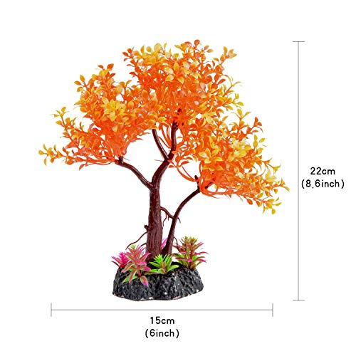 Saim Plastic Plants Artificial Orange Yellow Tree for Fish Tank Decorations Aquarium Decor Bonsai Ornament 8.6" Height