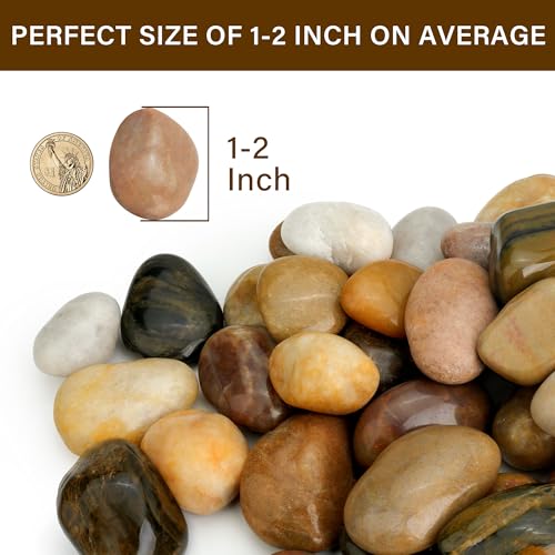NUPICK 45lb Mix River Rocks for Outdoor Landscaping, 1-2 Inch Pebbles for Indoor Plants, Natural Polished Aquarium Gravel, Decorative Rocks for Succulent, Garden, Vases Fillers, Bird Baths - color: Mixed, size: 1-2"-45lb