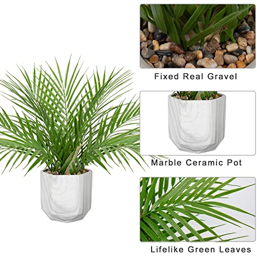 Hollyone Large Artificial Potted Plants Fake Palm Plants 16" Faux Green Plant Plastic Tropical Palm Tree in Marble Ceramic Pots Bohemian for Home Room Office House Indoor Decoration - color: 16" Palm Potted-9
