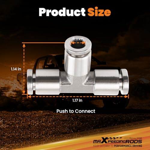maXpeedingrods 6 mm OD Push to Connect Fittings, Air Line Fittings, Stainless Steel Union Tee, 3 Way Air Hoes Fittings Replacement for Air Suspension Kit & Air Compressor Kit for Trucks Vans, 2 Packs - style: Push to Connect