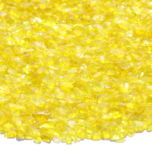 QYGL Crushed Glass - 2.1LB Yellow Broken Glass Pieces 3-6mm, for Resin Art, DIY Crafts, Home Decor, Vase Fillers, Tabletop Fire Pit, and Aquarium Rocks - color: Yellow