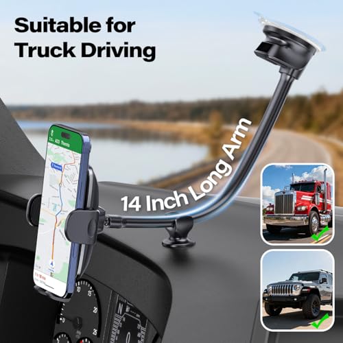 APPS2Car 14'' Gooseneck Arm Mount for Garmin GPS/Car Phone Holder, 17.2mm Ball Joint Replacement Suction Cup Mount for Car Truck Windshield, GPS Holder for Garmin Dezl Nuvi Drive Drivesmart RV