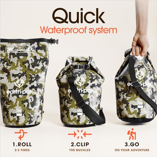 Earth Pak Waterproof Dry Bag - Roll Top Waterproof Backpack Sack Keeps Gear Dry for Kayak with Waterproof Phone Case - color: Camo, size: 20L
