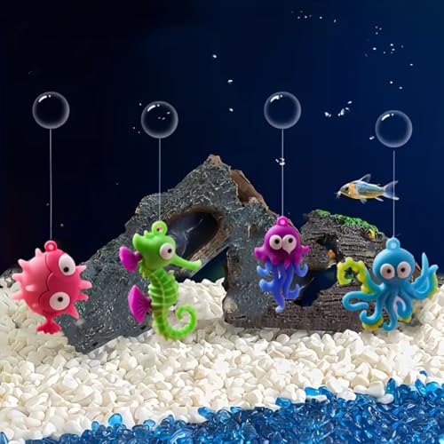 4pcs Ocean Life Resin Aquarium Decorations - Floating Fish Tank Ornaments, Water Garden Scenery,Home Aquarium Decor Theme Characters