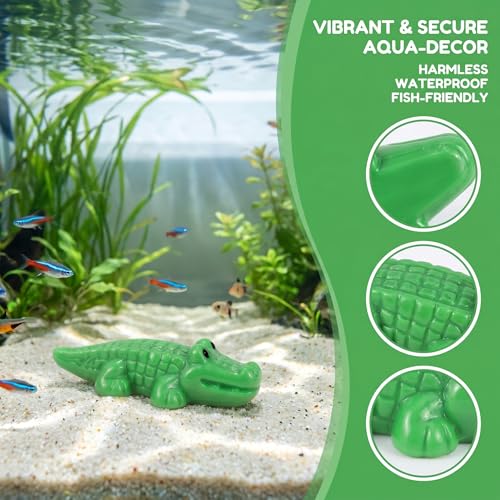 COMINGOIN Alligator Resin Aquarium Ornament, Small Reptile Figurine for Fish Tank Landscaping Decor, Aquascape Tank Accessory, Green Resin Terrarium Decorations(Cute) - style: Cute
