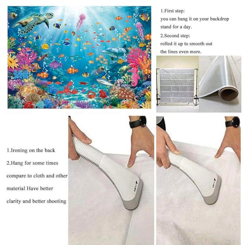 Underwater Backdrop Aquarium Ocean Corals Tropical Fish Photography Background Ocean Theme Party Decorations for Kid Boy's Birthday Cake Table Photo Booth Props (7x5FT)