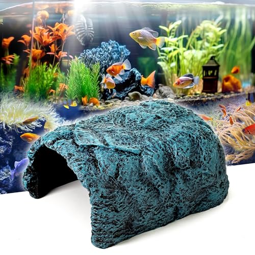 Hide Cave Aquarium Decorations - Premium Resin Hideout for Reptiles & Amphibians, Fish Hiding Spot with Realistic Moss Rock Look,Aquarium Terrarium Decor