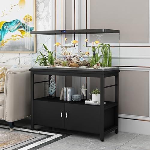 55-75 Gallon Fish Tank Stand, Metal Frame Aquarium Stands, with Shelves and Storage Cabinet for Fish Tank Accessories Storage, for Home Office Black frame + black 80x45x70cm - color: Black frame + black, size: 80x45x70cm