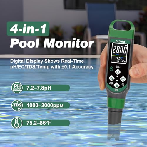 pH Meter Digital Display Color Screen 4 in 1 pH Tester pH EC TDS Temp Water Quality Test Pen Suitable for Home Planting Hydroponics Swimming Pool Drinking Water Brewing Hot Tub NFC DWC - color: Green 4 in 1