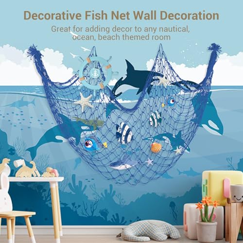 2 Pack Fish Net Decorations, 80x40 Inch Haze Blue Fishing Net Decor for Under The Sea Hawaiian Beach Them Party, 3mm Thick Natural Cotton Versatile Nautical Netting for Party Wall Table Ceiling Decor - color: Haze Blue, size: Large - 2 Pack