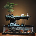 Tabletop Water Fountains Indoor Waterfall Fountain Desktop Water Ornament with Rockery, Aquariums and Stones for Office Home Decor, 16.9x8x8.1 in