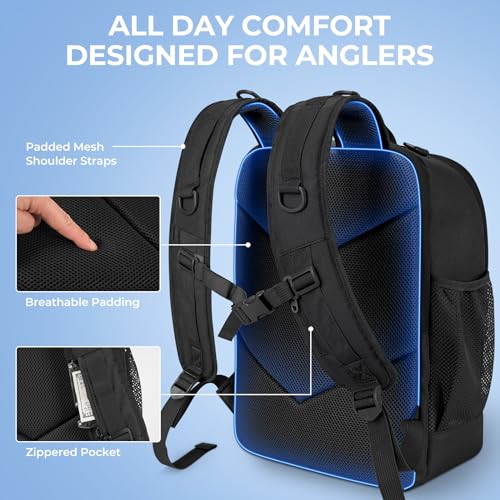 KastKing KarryAll Fishing Tackle Backpack with Rod Holder 4 Tackle Boxes,40/26L Tackle Bag Storage Fishing Gear and Equipment - color: D: Medium (26 L) - Black
