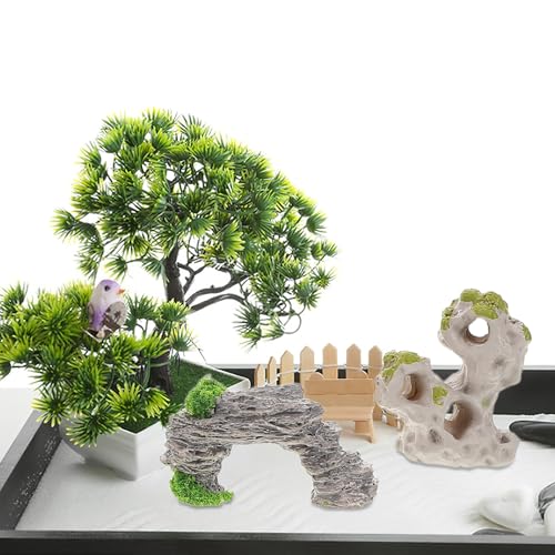 Veemoon 14 Pcs Miniature Rockery Ornaments, 1.69 Inch Grey Resin Stone, Fish Tank Aquarium Fairy Garden Bonsai Terrarium Landscape Decor