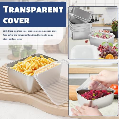 5 pcs Stainless Steel Food Storage Containers With Lids Airtight, Portable Freezer Storage Containers, Leak Proof Meal Prep Containers Reusable, Refrigerator Fresh-Keeping Box (Square)