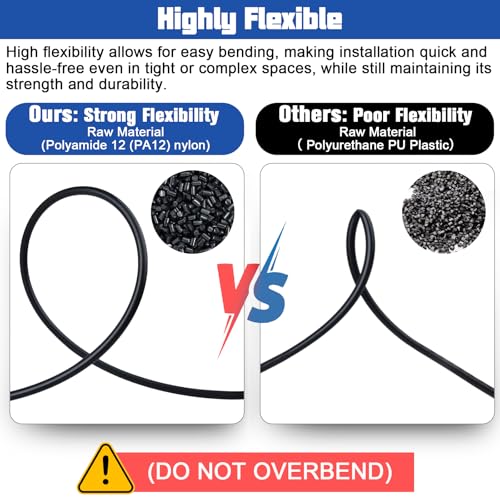 3/8" OD x 50FT DOT Air Line Black SAE J 844 PA12 Nylon Air Brake Tubing with Cutter and Teflon Tape, Pneumatic Nylon Air Line Hose for Semi Truck Trailer Air Brake System & Fluid Transfer - size: 50FT-3/8"OD