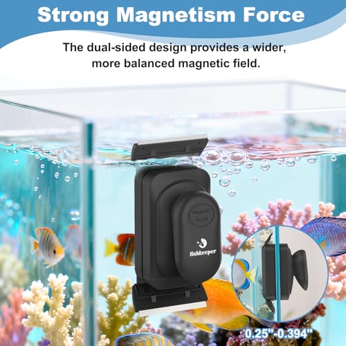 fishkeeper Magnetic Aquarium Glass Cleaner, Dual-Blades Algae Fish Tank Glass Cleaner Brush for 0.2-0.4 Inch Thick Glass Aquariums Tank, Self-Floating Scrubber Brush with 4 Detachable Scraper (M) - color: Black, size: M for Glass Thickness:0.394"