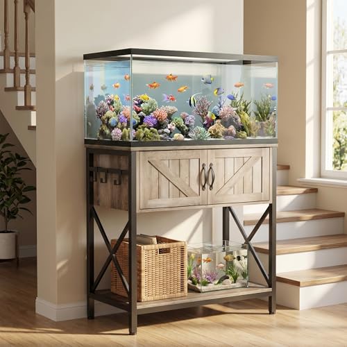 Petrova 20-29 Gallon Fish Tank Stand, Metal Double Aquarium Stand with Storage Cabinet, Heavy Duty 31.5" L* 16.54" W Tabletop, 330LBS Capacity, Rustic Brown