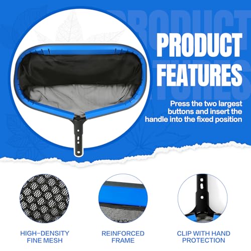 joyhalo Pool Skimmer Net with Pole,Upgraded Extra Wide Scoop Edge, Swimming Leaf Rake with 2.5FT-10FT Adjustable Aluminum Pole for Cleaning Leaves, Debris - color: Gray