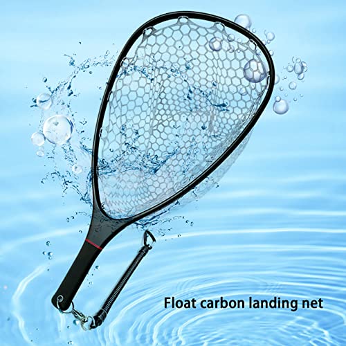 Aventik Fly Floating Fishing Net Carbon Fiber Landing Trout Net Light Weight Clear Rubber Ghost Net Catch & Release - color: Only Standard Black Net