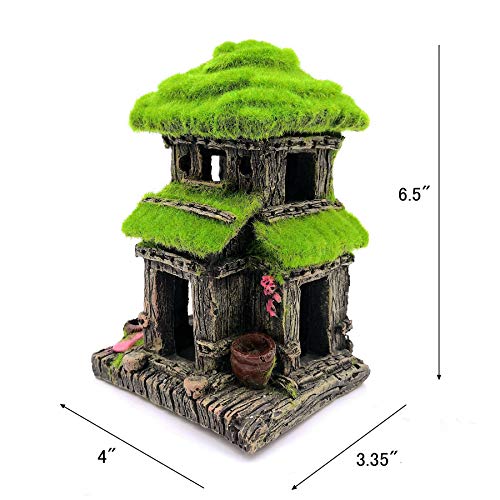 M2cbridge Aquarium Decorations Fish Hideout House Betta Cave with Green Lifelike Moss (Style 3) - style: Style 3