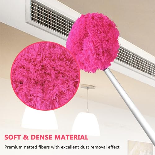 Ceiling Fan Cleaner Duster Reusable Microfiber Ceiling Fan Blade Cleaner Removable Duster with Extension Pole Adjusts 13 to 49.7 Inch for Cleaning Walls Bookshelves Furniture Door Window Top (Rosy) - color: Rosy