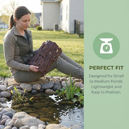 Driftwood Koi Sanctuary, Outdoor Pond Fish Refuge with Weighted Base, Natural Looking Hiding Shelter to Protect Goldfish and Koi from Herons - color: Imitation Wood