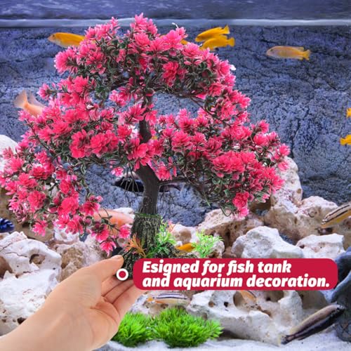 Healeved Fish Tank Plants Artificial Aquatic Plant Fish Tank Decorations Betta Accessories Aquarium Bonsai Tree with Base,10.23 X 10.23 X 2.16 Inches - color: Red, size: 26.00X26.00X5.50CM