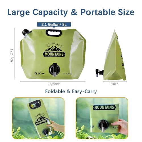 Water Jug Camping 2.1 Gallon Collapsible with Spigot, BPA Free Portable Water Pouch Foldable Water Bags for Outdoor Hiking, Travel and Emergency & Water Storage Containers (Green-4Pcs) - color: Green-4Pcs