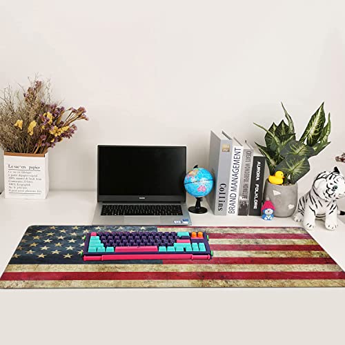 Retro Flag of United States Large Mouse Pad Extended Gaming Mouse Pad Waterproof Desk Mat with Stitched Edge,Non Slip Base Keyboard Mouse pad for Home Office 35.4" X 15.7" - color: Retro Flag of United States