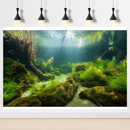 Ocean Floor Fish Tank Background Underwater Stone Aquarium Background Under Water Background Cave Sunlight Fish Tank Backdrop Decoration Aquarium Backdrop Durable Vinyl 24x12in - color: Light Green, size: 24(W)x12(H)inches/ 60(W)*30cm(H)