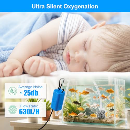 DaToo USB Mini Aquarium Air Pump Ultra Quiet Fish Tank Air Pump with Black Hanging Clasp Portable Aquarium Oxygen Aerator Pump Includes Fish Tank Airline Tubing and Air Stone(1W/2W/3W) - size: 3W