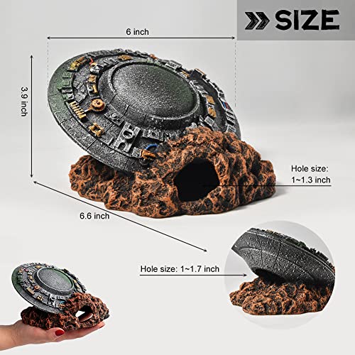 Aquarium Decorations-UFO Fish Tank Accessories for Betta Hide Flying Saucer Creative Medium Fish Tank Decor Reptile Box Landscaping Ornament - color: Ufo-m