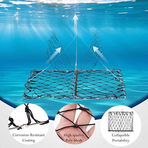 1 Pack/2 Pack Crab Trap, Castable Crabbing Net with Bait Clip Foldable Crab Snare with Red Gauge & Bait Clip for Dungeness, Blue Crabs & Lobster - Crabbing Equipment for Pier, Jetty & Surf Fishing - style: 1 Pack