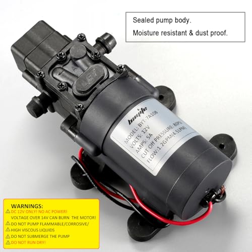 12V DC Water Transfer Pump with 2 Hose Clamps 12 Volt Diaphragm Pump Self Priming Sprayer Pump with Pressure Switch 4.5 L/Min 1.2 GPM 80 PSI for Weed ATV Marine Boat