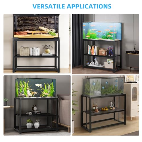 VOWNER 55-75 Gallon Fish Tank Stand - Metal Aquarium Stand, 48.4" x 14.9" x 29.5" Heavy Duty Reptile Tank Stand, Adjustable 2-Tier Fish Tank Rack Shelf for Home Office, Tank not Included, Black