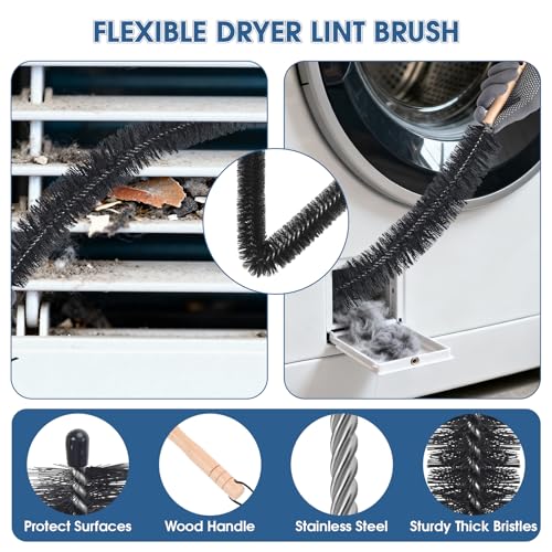 Universal Dryer Vent Cleaner Kit Compatible with Most Vacuum Cleaner Include Vacuum Hose Attachment Accessories Brush Lint Act Brush,Dryer Vent Vacuum Hose with Basic Protective Gloves
