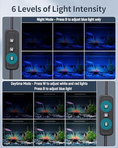 Pawfly 28W Aquarium LED Light for 36 to 42 Inch Fish Tanks Extendable Fish Tank Light with Full Spectrum Brilliant White Blue Red Lights with Daytime & Night Modes and Adjustable Brightness - color: Basic, size: 36"-42"
