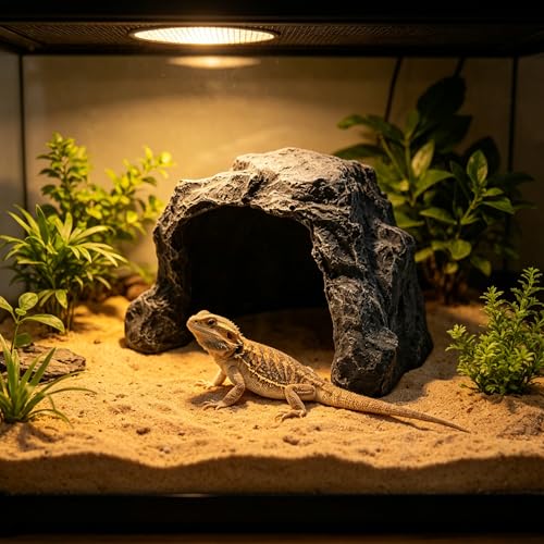 M2cbridge Aquarium Fish Hide Cave Reptile Hideout Cave Terrarium Amphibians Habitat Decor(Black Rock+ Water Dish) - style: Black Rock+ Water Dish