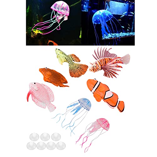 AquaVivid 7pcs Fish Tank Floating Decorations Silicone Artificial Fish Set with Suction Cups for Freshwater and Saltwater Aquarium Landscaping