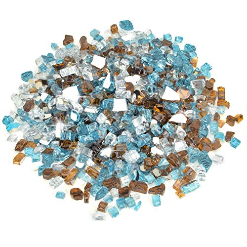 Stanbroil 10-Pound Blended Fire Glass - 1/4 inch Reflective Tempered Fire Glass Blended Aqua Blue, Platinum, Copper Reflective for Indoor and Outdoor Gas Fire Pits and Fireplaces - color: Aqua Blue, Platinum, Copper, size: 1/4"