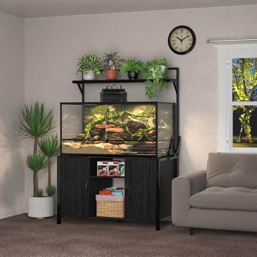 GDLF Reptile Tank Stand Terrarium Stand with Cabinet for Accessories Storage 48" X 24" Tabletop Fits up to 120 Gallon Bearded Dragon, Reptile Terrarium,Turtle Tank - color: Black, size: 48" x 24"