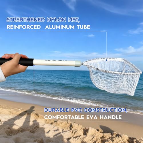 BasicGear Compact Baitwell Net for Live Bait – Soft Nylon Mesh, Aluminum Frame, EVA Non-Slip Grip & Anti-Drop Rope - size: Small + Medium