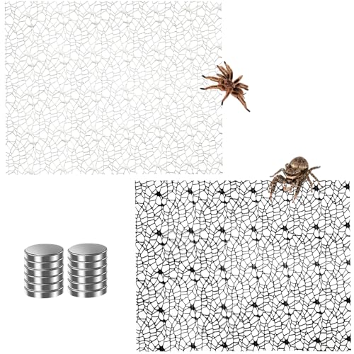 Hamiledyi Jumping Spider Enclosure Accessories 20 x 12'' Climbing Net Magnetic Spider Web Mesh Mantis Enclosure Net Tarantula Terrarium Habitat Decor (White+Black) - color: White+Black