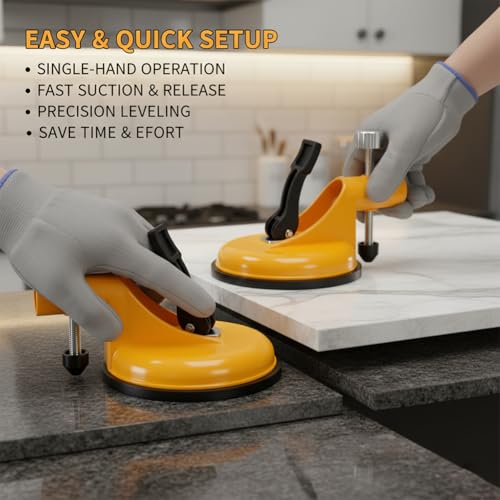 2026 New Adjustable Height Setter - Professional Countertop Leveling Tool, Vacuum Suction Floor Gap Fixer Tool, Granite Marble Countertop Seam Leveling Tool, Countertop Alignment Clamps (Orange)