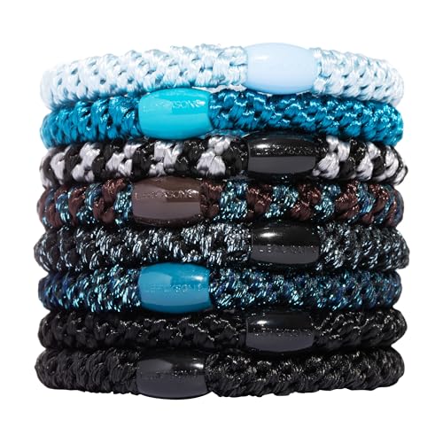 L. Erickson Blue Hair Ties for Thick Hair, Grab & Go Ponytail Holders, 8 Pack, Blue Tide, Thick No-Crease Bands with Strong Hold, Damage-Free Design, Cool Coastal Blend - color: Blue Tide