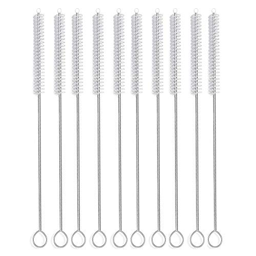 Long Straw Brush Cleaner (10 Pack), Flexible Nylon Tube Cleaning Brushes with 0.4" Bristles, Rust-Proof Stainless Steel Wire Washer for Reusable Tumblers, Sports Bottles & Pipes (10 Inch) - color: White