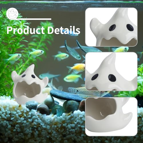RUIAN Ghost Ceramic Aquarium Hideout, Smooth White Ceramic Decoration for Fish Tank and Small Pets Like Hamsters, 125x75mm, Ideal Gift - color: WHITE