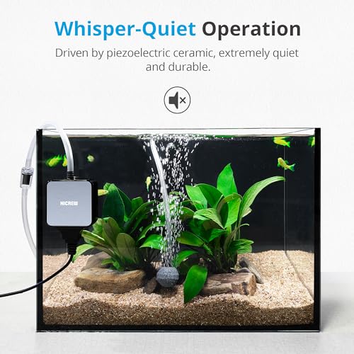 NICREW Nano Silent Aquarium Air Pump Black, Aquarium Aerator with Accessories for Up to 10 Gallon Fish Tank, Super Quiet, 0.3 L/min, 1.5 Watts - color: Black, size: up to 10 gallon