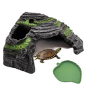 M2cbridge Aquarium Fish Hide Cave Reptile Hideout Cave Terrarium Amphibians Habitat Decor (Island+ Water Dish) - style: Island+ Water Dish